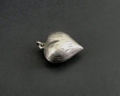 Vintage Puffy Heart Hand Chased Design Sterling Silver 925 Pendant or Charm