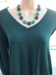 Handmade Necklace of Red Marble with Teal, Blue, and Beige Magnesite Stone Beads