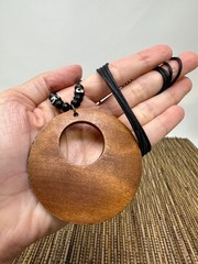 Brown Circle Pendant Necklace – Handmade Wooden Jewelry | Adjustable Unisex