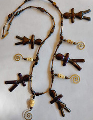 CMS Studio Dichroic Kiln-Fused Glass Beaded Necklace w/ Figures, Skulls, Spirals