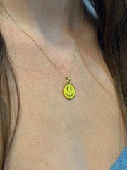 14k SOLID Gold Happy Smile Face Pendant Personalized Necklace, Engrave Text Word