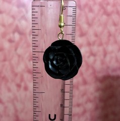 Ebony Wood Rose Flower Carved Handmade Earrings 45 mm length, D 1