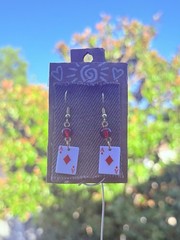 Calico Juulz Handcrafted Beaded Dangle Earrings Hook Red/White Casino Charm