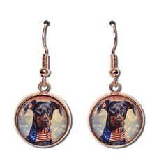 Patriotic Doberman Dog American Flag – Handmade Dangling Earrings 16mm SIZE
