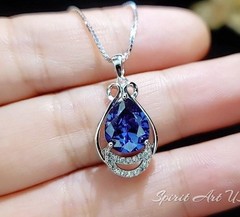 Teardrop Tanzanite Necklace – White gold coated Sterling Silver 2 CT Blue