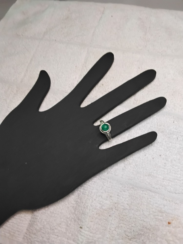 Rhodium Plated Cocktail Ring Green Round Gemstone Center Stone Size 7.25