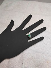 Rhodium Plated Cocktail Ring Green Round Gemstone Center Stone Size 7.25