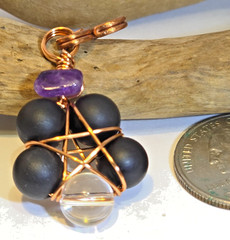 Copper Wire Wrapped 5-Point Star Pendant w/ Blue Flash Labradori & Amethyst Chip