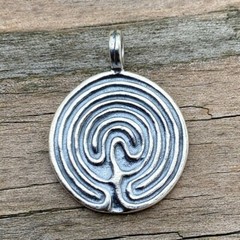 Labyrinth Pendant Solid .925 Sterling Silver Goddess Pathway Jewelry Made in USA