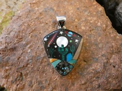 Saguaro Planets Stars Micro Inlay Multi Gemstone Sterling Silver 925 Pendant E14