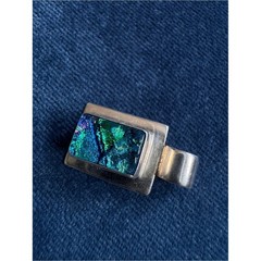 950 Sterling Silver blue and green dichroic glass Pendant