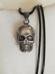 .925 Solid Silver Skull Biker Pendant Leather Chain New.