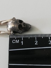 .925 Solid Silver Oxidized Skull Pendant and Bones Chain New.