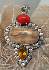 Artisan 925 Silver Jasper Gemstone Yellow Glass Pendant