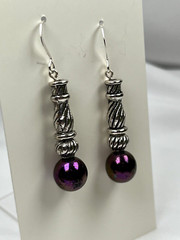 Handmade Purple Opalescent Glass Earrings, Silver Plated Hooks