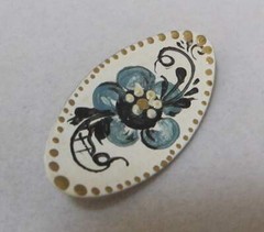 Vintage Hand-Painted White Blue Gold Colors Hand-Painted Brooch Russian?