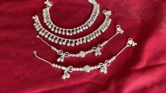 Girls lot 2 pairs ankle bracelet anklet silver bells charm chain India jewelry