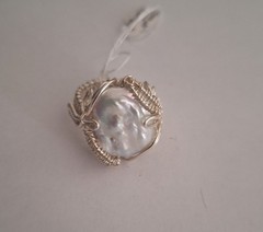 Hand Wrapped Ring Silver Coated With Large Fresh Water Pearl Size 9 Wingy Things