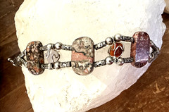 VTG 90s BRACELET JASPER SILVER bead Boho Gypsy Hippie FESTIVAL Ethnic EXOTIC MX