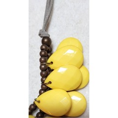 Vintage Boho Yellow Beaded Necklace Gray Suede Chain Tear Drop Cascade Bib