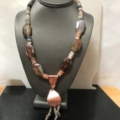 Moonstone Labradorite Boulder Chysoprase Gemstone Copper Necklace Southwestern