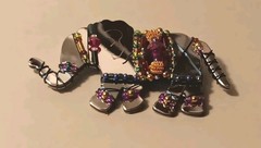 Liztech Artisan Jewelry 2002 Handcrafted Blue Gold Purple Elephant Brooch Pin