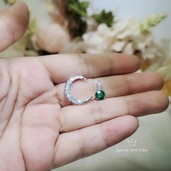 Crescent Moon Emerald Necklace – Sterling Silver One Necklace Two wear – Green
