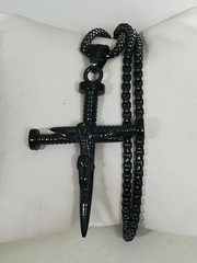 Titanium 316L Stainless Steel Nail Cross Pendant Black New