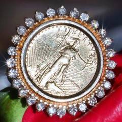 1/10 American eagle $5 gold coin 1.00ct diamond 14k yellow gold sz 7 ring 8.25gr