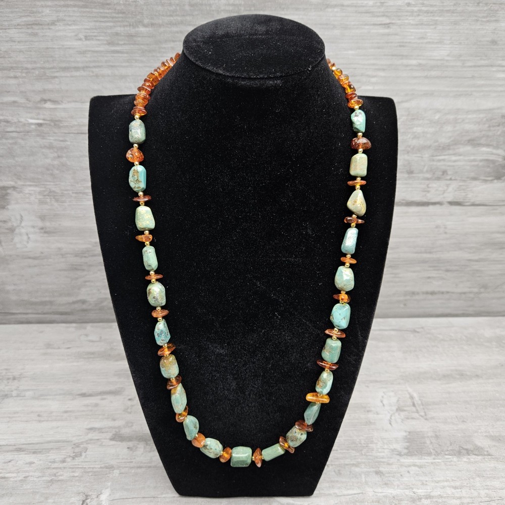Lee Sands Amber and Turquoise 28″ Necklace made in Hawaii