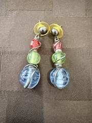 Handmade Wire Wrapped Glass Bead Drop Earrings – 15/8″P