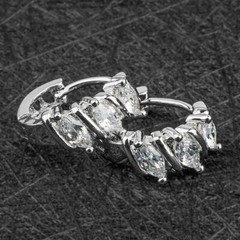 Crystal Three stone marquis huggie earrings, white gold plated sterling silver