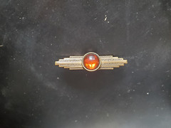Jan Michaels San Francisco artist Art Deco style pin large stone & brass