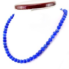Earth Mined 177.00 Cts ENHANCED Sapphire Round Carved Beads Necklace