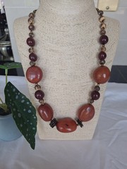 Tagua nut, ACAI Necklace Dark Red Hues, Chunky, Artisanal Handmade In Ecuador