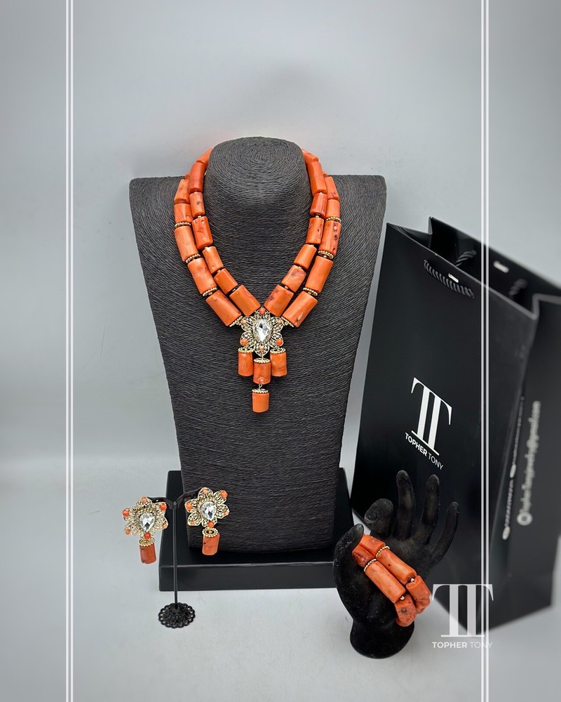 Nigerian Choker Jewelry Set, Bridal Beads Set , African Coral Beads, Jewelry