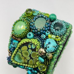 LARGE Beaded Turquoise Boho Cuff Bracelet Adjustable Statement Chunky Bracelet