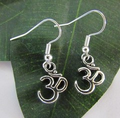 Om symbol oval dangle drop earrings 1pr yoga zen ohm meditate spiritual Buddhism