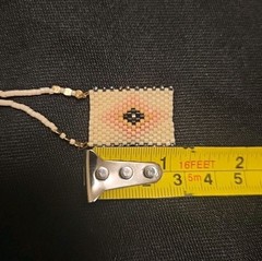Handwoven Beaded Talisman Necklace-Seed Bead Amulet Pendant w/ Pearl Accents