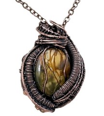 Picasso Jasper Wire Wrapped Pendant Necklace in Bronze with Labradorite