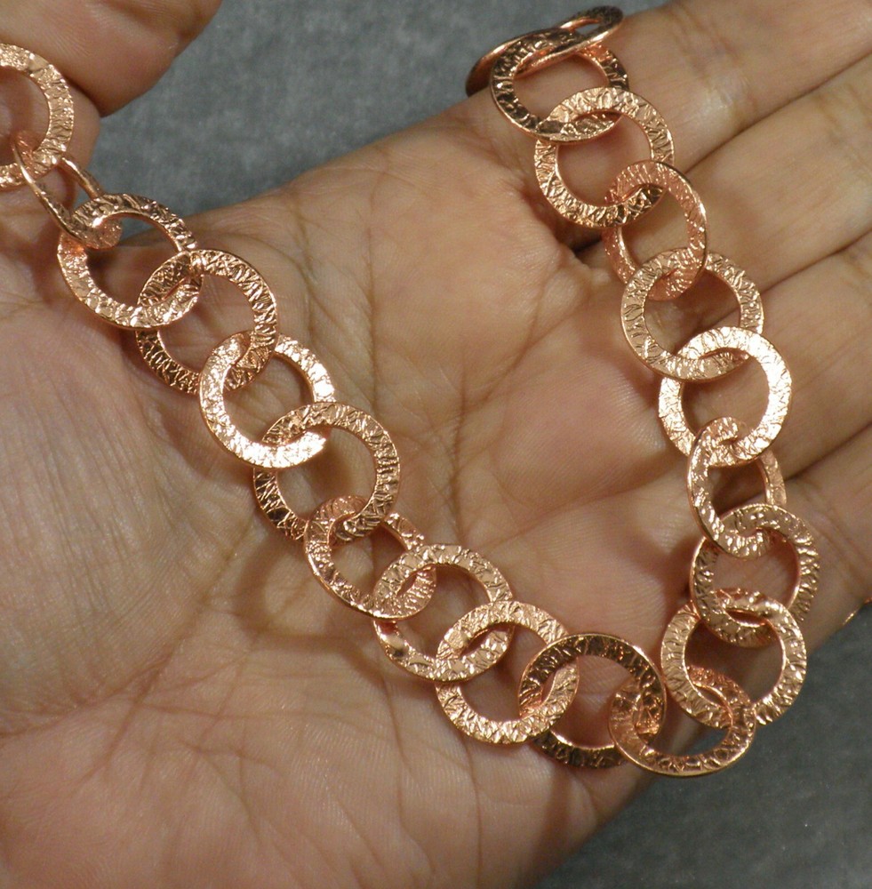 Textured Solid Bright Copper 15mm Round Link Chain Necklace 36″ Toggle Clasp