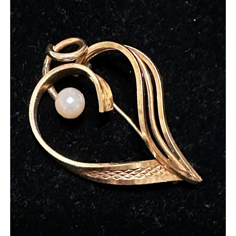 WINARD 12k GF & Cultured Pearl Stylized Heart Pin