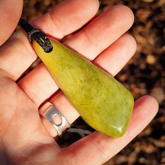 NZ Greenstone Pounamu XL Freeform Pendant Necklace (N1005)