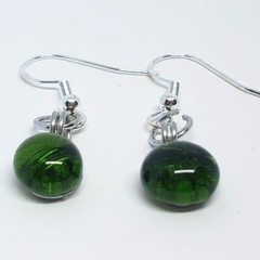 Dark Green Recycled Fused Glass Earrings – Handmade From Bottle Glass