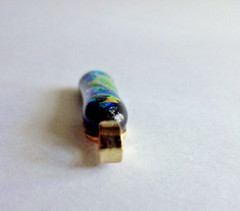 COLORFUL FUSED DICHROIC GLASS PENDANT 1.25 x .25 in PINK BLUE GREEN PURPLE GOLD