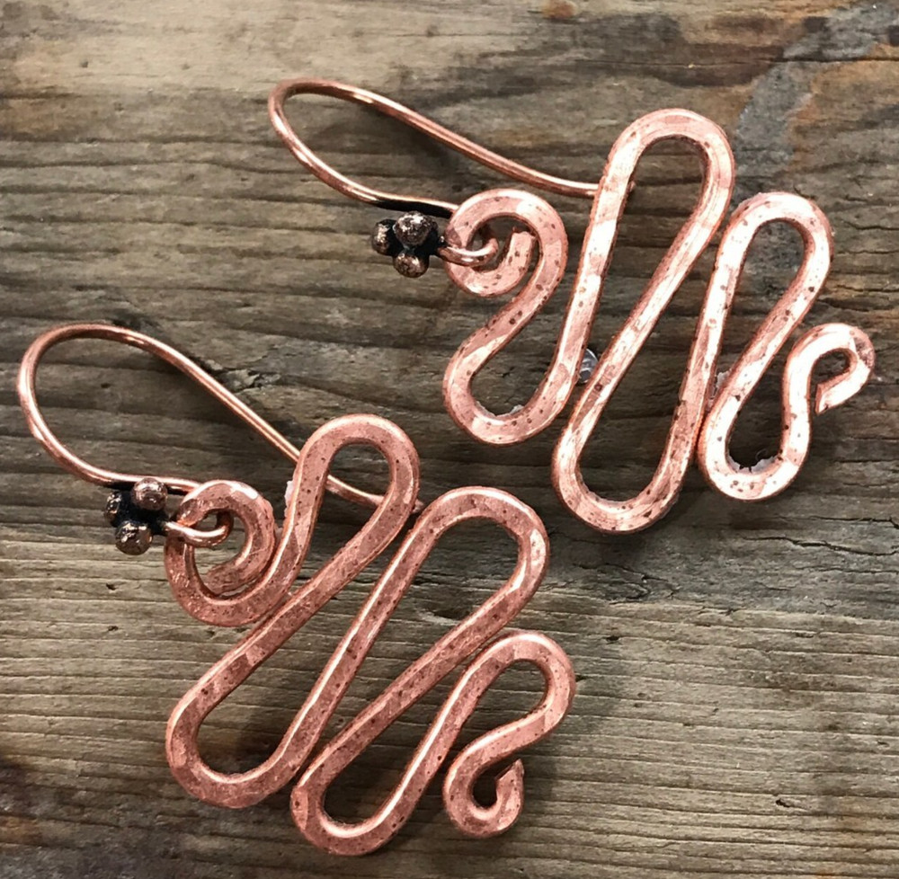 Pure Copper Healing Curvilinear Earrings, Earring Jewelry, Spiritual Kriya