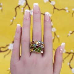 Size 9.75, yellow gold plated Sterling 925 silver ring citrine ruby peridot