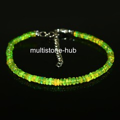 Ethopian Natural Yellow Fire Opal Rondelle Beaded Gemstone Bracelet 7 Inches