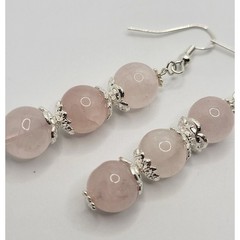 Pink Rose Quartz Dangle Earrings Gemstone 925 Sterling Silver Hooks Handmade