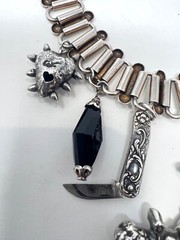 OOAK Artisan Antique Sterling Book Chain Collar Cross, Cherub, Rose, Claw Charms